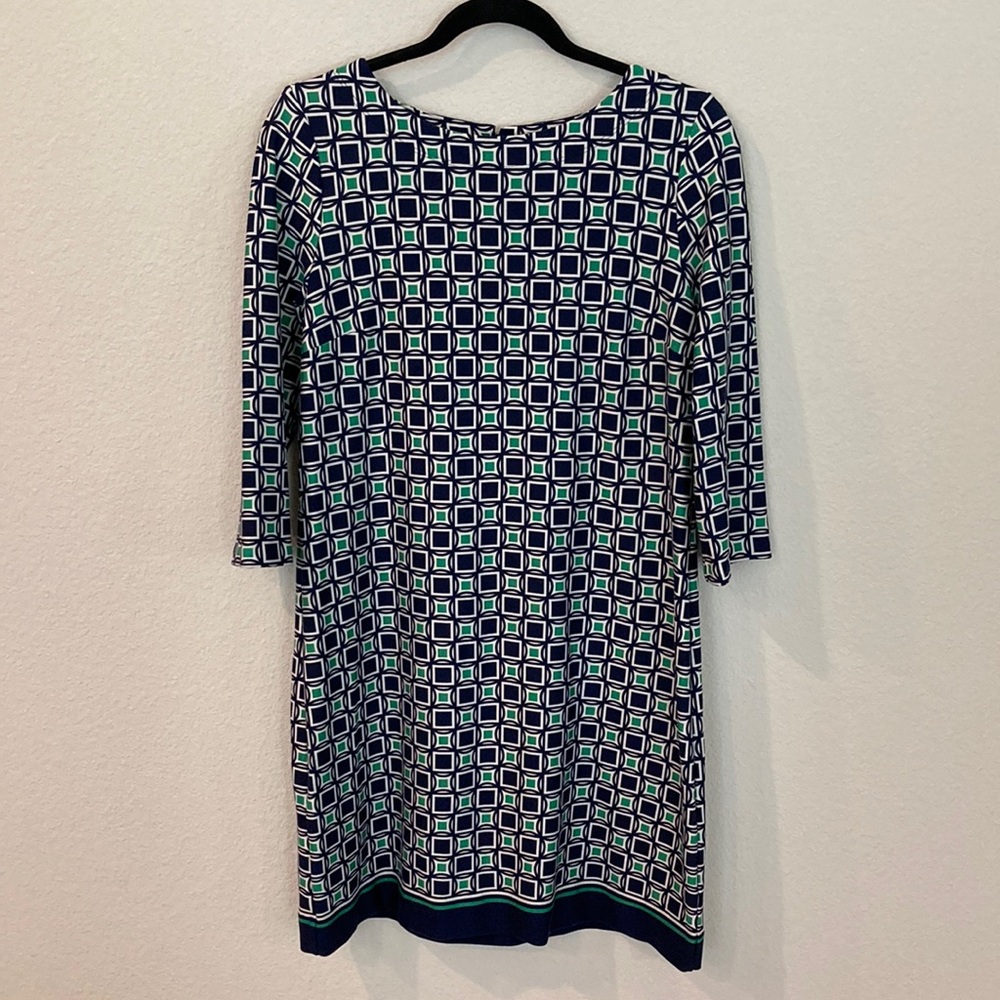Talbots Navy Blue and Green Quarter Sleeve Shift Dress